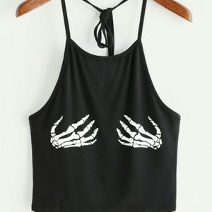 Skeleton Hand Print Halter Neck Top